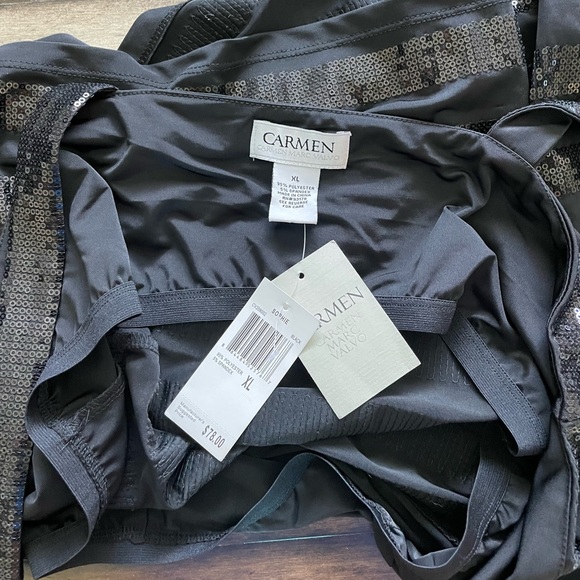 Carmen Marc Valvo Black Sequin Striped Top Size XL NWT - Picture 3 of 6